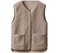 CheChury Teddy Fleece Weste Damen Herbst Winter Leichte Weste Warm Fellweste Fleeceweste Ärmellose Reißverschluss Flauschige Jacke Gefütterte Taschen Plüschweste Fleece Weste Herbstmantel V-Ausschnitt