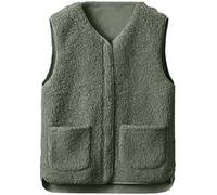 CheChury Teddy Fleece Weste Damen Herbst Winter Leichte Weste Warm Fellweste Fleeceweste Ärmellose Reißverschluss Flauschige Jacke Gefütterte Taschen Plüschweste Fleece Weste Herbstmantel V-Ausschnitt