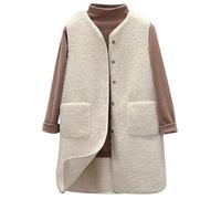 CheChury Teddy Fleece Weste Damen Lang Herbst Fleeceweste Winter Warm Ärmellos Westen Pelzjacke Leicht Casual Einfarbig Damenweste Herbstmantel Damen Warme Ärmellose Weste Teddyjacke Lässig,Beige,M