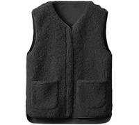 CheChury Teddy Fleece Weste Damen Leicht Weste Herbst Winter Fleeceweste Warm Ärmellos Westen Casual Einfarbig Damenweste Herbstmantel Pelzjacke Reißverschluss Plüschweste Warme Ärmellose,Schwarz,XL