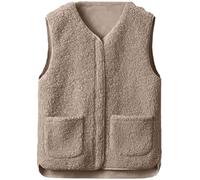 CheChury Teddy Fleece Weste Damen Leicht Weste Herbst Winter Fleeceweste Warm Ärmellos Westen Casual Einfarbig Damenweste Herbstmantel Pelzjacke Reißverschluss Plüschweste Warme Ärmellose,Khaki,M