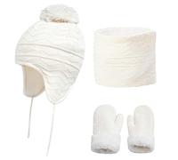 CheChury Winter Mütze Schal Handschuh Sets Mädchen Strickmütze Warme Babymütze Jungen Wintermütze Fleece Winterschal Elastische Beanie Ohrenschützer Hut und Schal Kinder 1-6 Jahre