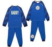 Chelsea Personalisierter FC-Pyjama für Kinder, langärmelig, 100% Baumwolle, Winter-Fußball-Pyjama-Set, weich und bequem, Geschenk für Jungen im Alter von 5/6 - Blau