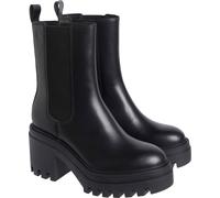 Chelseaboots CALVIN KLEIN JEANS "CHUNKY HEELED CHELSEA LTH", Damen, Gr. 39, schwarz, Elastischer Einsatz, Leder, unifarben, Schuhe Chelseaboots, Stiefelette, Schlupfboots, Blockabsatz mit Logoschriftz