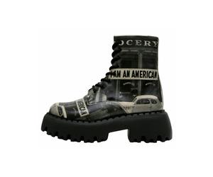 Chelseaboots DOGO "Navy Schnürstiefel Boots I Am An American Damen Stiefeletten", Damen, Gr. 39, Normalschaft, schwarz, Lederimitat, Schuhe Chelseaboots, Handgefertigt (46171754-39) schwarz