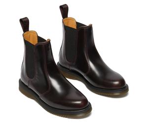 Chelseaboots DR. MARTENS "Flora", Damen, Gr. 43, dunkelrot, Leder, Schuhe Chelseaboots, Stiefelette, Business Schuh mit Stretcheinsatz (73766326-43) dunkelrot