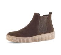 Chelseaboots GABOR, Damen, Gr. 37, braun (dunkelbraun), Veloursleder, unifarben, Schuhe Chelseaboots, Plateau, Stiefelette, Schlupfschuh mit dezenten Kontrastnähten (39406565-37) dunkelbraun