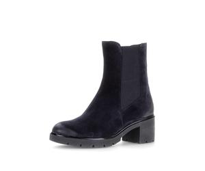 Chelseaboots GABOR, Damen, Gr. 38,5, blau (dunkelblau used), Leder, Veloursleder, Schuhe Chelseaboots, Blockabstz, Stiefelette in Komfortweite H (= sehr weit) (56123357-38,5) dunkelblau used