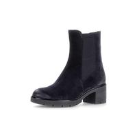 Chelseaboots GABOR, Damen, Gr. 38,5, wärmend, blau (dunkelblau used), Leder, Veloursleder, Schuhe Chelseaboots, Blockabstz, Stiefelette in Komfortweite H (= sehr weit) (56123357-38,5) dunkelblau used