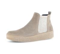 Chelseaboots GABOR, Damen, Gr. 38, hellbeige, Veloursleder, unifarben, Schuhe Chelseaboots, Plateau, Stiefelette, Schlupfschuh mit dezenten Kontrastnähten (43564827-38) hellbeige