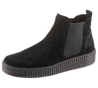 Chelseaboots GABOR, Damen, Gr. 40, schwarz (schwarz, schwarz), Veloursleder, unifarben, Schuhe Chelseaboots, Plateau, Stiefelette, Schlupfschuh mit dezenten Kontrastnähten (42910034-40) schwarz, schwa