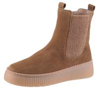 Chelseaboots GABOR, Damen, Gr. 43, braun (beige), Veloursleder, unifarben, Basic, Schuhe Chelseaboots, Plateau, Stiefelette mit Stretcheinsatz an der Außenseite (50900627-43) beige