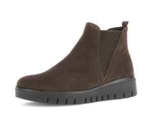 Chelseaboots GABOR "DAVOS", Damen, Gr. 35, braun (dunkelbraun), Elastischer Einsatz, Veloursleder, unifarben, Basic, Schuhe Chelseaboots, Keilboots, Ankleboots in Komfortweite H (= sehr weit) (1839424