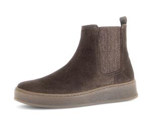Chelseaboots GABOR "FLORENZ", Damen, Gr. 40, braun (dunkelbraun), Elastischer Einsatz, Veloursleder, unifarben, Schuhe Chelseaboots, Plateau, Schlupfboots, Ankleboots mit Wechselfußbett (35551808-40) 