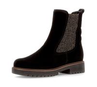 Chelseaboots GABOR "KOS", Damen, Gr. 38, schwarz, Elastischer Einsatz, Veloursleder, unifarben, Basic, Schuhe Chelseaboots, Blockabsatz, Stiefelette in Komfortweite H (= sehr weit) (78306442-38) schwa
