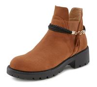 Chelseaboots LASCANA Gr. 37, braun (camelfarben) Damen Schuhe Schlupfstiefeletten mit abnehmbarem Band und Chunky-Sohle, Ankle Boots, Stiefelette (60367757-37)