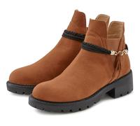 Chelseaboots LASCANA Gr. 37, braun (camelfarben) Damen Schuhe Schlupfstiefeletten mit abnehmbarem Band und Chunky-Sohle, Ankle Boots, Stiefelette (60367757-37)