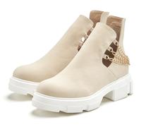 Chelseaboots LASCANA Gr. 38, beige (beige, weiß) Damen Schuhe Schlupfstiefeletten Ankle Boots, Stiefelette mit modischem Ketten-Detail (36930067-38)