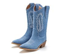 Cowboy Boots LASCANA, Damen, Gr. 39, blau (denimblau), Obermaterial: 95% Textilmaterial, 5% Rindsleder. Futter: 100% Lederimitat. Decksohle: 100% Lederimitat. Laufsohle: 100% Synthetik, unifarben, cas