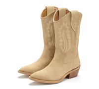 Cowboy Boots LASCANA, Damen, Gr. 39, beige, Obermaterial: 100% Rindsleder. Futter: 100% Lederimitat. Decksohle: 100% Lederimitat. Laufsohle: 100% Synthetik, unifarben, modisch, Schuhe, Cowboy Stiefele