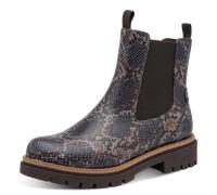 Chelseaboots MARCO TOZZI, Damen, Gr. 36, grau (braun kombiniert), Textil, Schuhe Chelseaboots, Blockabsatz, Stiefelette mit Stretcheinsatz an der Außenseite (74182562-36) braun kombiniert