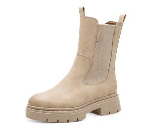 Chelseaboots MARCO TOZZI, Damen, Gr. 40, beige, Lederimitat, unifarben, Schuhe Chelseaboots, Blockabsatz, Stiefelette, mit Stretcheinsatz an der Außenseite (45119259-40) beige