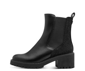 Chelseaboots MARCO TOZZI, Damen, Gr. 40, schwarz, Elastischer Einsatz, Lederimitat, Schuhe Chelseaboots, Blockabstz, Stiefelette mit funkelenden Strasssteinchen besetzt (14288228-40) schwarz