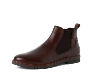 Chelseaboots MARCO TOZZI, Herren, Gr. 45, braun (dunkelbraun, used), Leder, Schuhe Chelseaboots, Herbstboots, Businesschuh mit modischer Kontrast-Rahmennaht (44886733-45) dunkelbraun, used