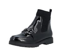 Chelseaboots RIEKER, Damen, Gr. 37, Textil, schwarz, Lacklederimitat, Textil, glänzend, Schuhe Chelseaboots, Schlupfboots, Stiefelette mit Elastik-Einsatz und Zierspange (19628046-37) schwarz