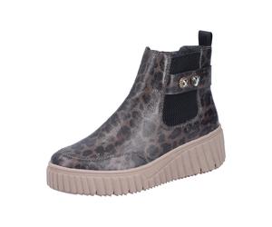 Chelseaboots RIEKER, Damen, Gr. 38, braun (grau, leo), Lederimitat, Schuhe Chelseaboots, Plateaustiefelette, Casual-Boots mit seitlichem Stretcheinsatz (83095339-38) grau, leo