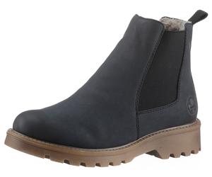 Chelseaboots RIEKER, Damen, Gr. 41, blau (dunkelblau), Elastischer Einsatz, Nubuklederimitat, Schuhe Chelseaboots, Schlupfboots, Stiefelette, Blockabsatz, mit kuscheligem Warmfutter (57010716-41) dunk