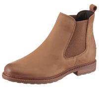 Chelseaboots TAMARIS, Damen, Gr. 37, Textil, camelfarben, Elastischer Einsatz, Nubukleder, unifarben, used, Schuhe Chelseaboots, Blockabsatz, Stiefelette, Businesschuh, Schlupfboots, Anziehlasche (525