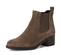 Tamaris Chelseaboots – Veloursleder, elastischer Einsatz, Blockabsatz – Damen Gr. 40, Taupe, gebraucht