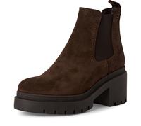 Chelseaboots TAMARIS, Damen, Gr. 40, braun (dunkelbraun), Veloursleder, Schuhe Chelseaboots, Blockabsatz, Plateau, Stiefelette zum Schlupfen (70086061-40) dunkelbraun