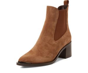 Chelseaboots TAMARIS, Damen, Gr. 41, braun, Elastischer Einsatz, Leder, unifarben, Schuhe Chelseaboots, Businessschuh, Stiefelette mit elegantem Blockabsatz, schmale Form (71634138-41) braun