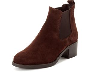 Chelseaboots TAMARIS, Damen, Gr. 41, braun (mokka), Elastischer Einsatz, Veloursleder, Schuhe Chelseaboots, Blockabsatz, Stiefelette, Businessschuh in schmaler Form (90256369-41) mokka
