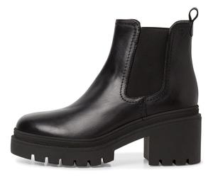 Chelseaboots TAMARIS, Damen, Gr. 41, schwarz, Glattleder, schimmernd, unifarben, Schuhe Chelseaboots, Blockabsatz, Plateau, Stiefelette zum Schlupfen (49901544-41) schwarz