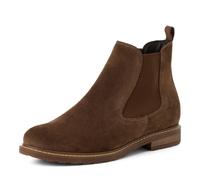 Chelseaboots TAMARIS, Damen, Gr. 42, braun (dunkelbraun), Schuhe Chelseaboots, Blockabsatz, Stiefelette mit Anziehlasche, schmale Form (45918927-42) dunkelbraun