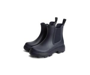 Chelseaboots TOMMY HILFIGER "RUBBER FLAG CLEATED RAINBOOT", Damen, Gr. 36, blau (dunkelblau), Elastischer Einsatz, Gummi, kontrastfarbene Details, unifarben, Schuhe Chelseaboots, Stiefelette, Rainboot