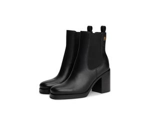 Chelseaboots TOMMY HILFIGER "SQUARE TOE CHELSEA HIGH BLOCK HL", Damen, Gr. 39, schwarz, Elastischer Einsatz, Leder, unifarben, Schuhe Chelseaboots, Blockabsatz, Stiefelette mit beidseitigem Strecheins