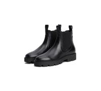 Chelseaboots TOMMY HILFIGER "TH MONOGRAM LEATHER CHELSEA BOOT", Damen, Gr. 40, schwarz, Elastischer Einsatz, Nappaleder, Schuhe Chelseaboots, Blockabsatz, Schlupfboots, mit beidseitigem Stretcheinsatz