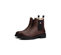 Chelseaboots TOMMY JEANS "TJW CHELSEA BOOT WL", Damen, Gr. 42, braun (dunkelbraun), Elastischer Einsatz, Leder, unifarben, Schuhe Chelseaboots, Blockabsatz, Stiefelette mit typischer Logoflagge (59799