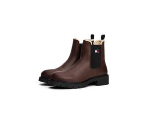 Chelseaboots TOMMY JEANS "TJW CHELSEA BOOT WL", Damen, Gr. 42, dunkelbraun, Elastischer Einsatz, Leder, unifarben, Schuhe Chelseaboots, Blockabsatz, Stiefelette mit typischer Logoflagge (59799025-42)