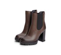 Chelseaboots TOMMY JEANS "TJW CHELSEA HIGH HEEL BOOTS", Damen, Gr. 42, braun (dunkelbraun), Leder, Basic, Schuhe Chelseaboots, Ankle Boots, Plateaustiefeletten mit Stretcheinsatz und Logoflagge (98634