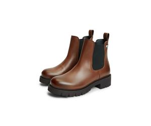 Chelseaboots TOMMY JEANS "TJW CLEATED CHELSEA BOOTS", Damen, Gr. 35, braun, Elastischer Einsatz, Nappaleder, unifarben, used, Schuhe Chelseaboots, Blockabsatz, Schlupfboots mit zweckmäßiger Anziehlasc