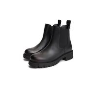 Chelseaboots TOMMY JEANS "TJW CLEATED CHELSEA BOOTS", Damen, Gr. 35, schwarz, Elastischer Einsatz, Nappaleder, unifarben, Schuhe Chelseaboots, Blockabsatz, Schlupfboots mit zweckmäßiger Anziehlasche (