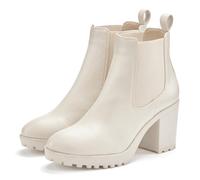 Chelseaboots LASCANA Gr. 41, beige Damen Schuhe Schlupfstiefeletten mit Blockabsatz und Stretch-Einsatz (73482918-41)