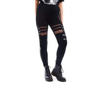 Chemical Black Punk Gothic Inka Durchsichtiger Spitzenreißverschluss Lange Leggings Hose - Schwarz (S - DE 34-36)