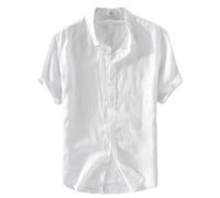 Chemise à Manches Courtes d'été en Lin Pour Homme Coupe Ajustée Chemises de Plage Pour Affaires, Loisirs et Vacances,Weiß,M
