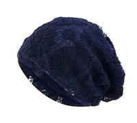 Chemo Mützen Damen Sommer Spitzen Beanie Kopftuch Super Weich Slouchy Turban Kopfbedeckungen Kop Wraps Beanie Mütze Kappe für Haarausfall, Kreb, Chemo Marine